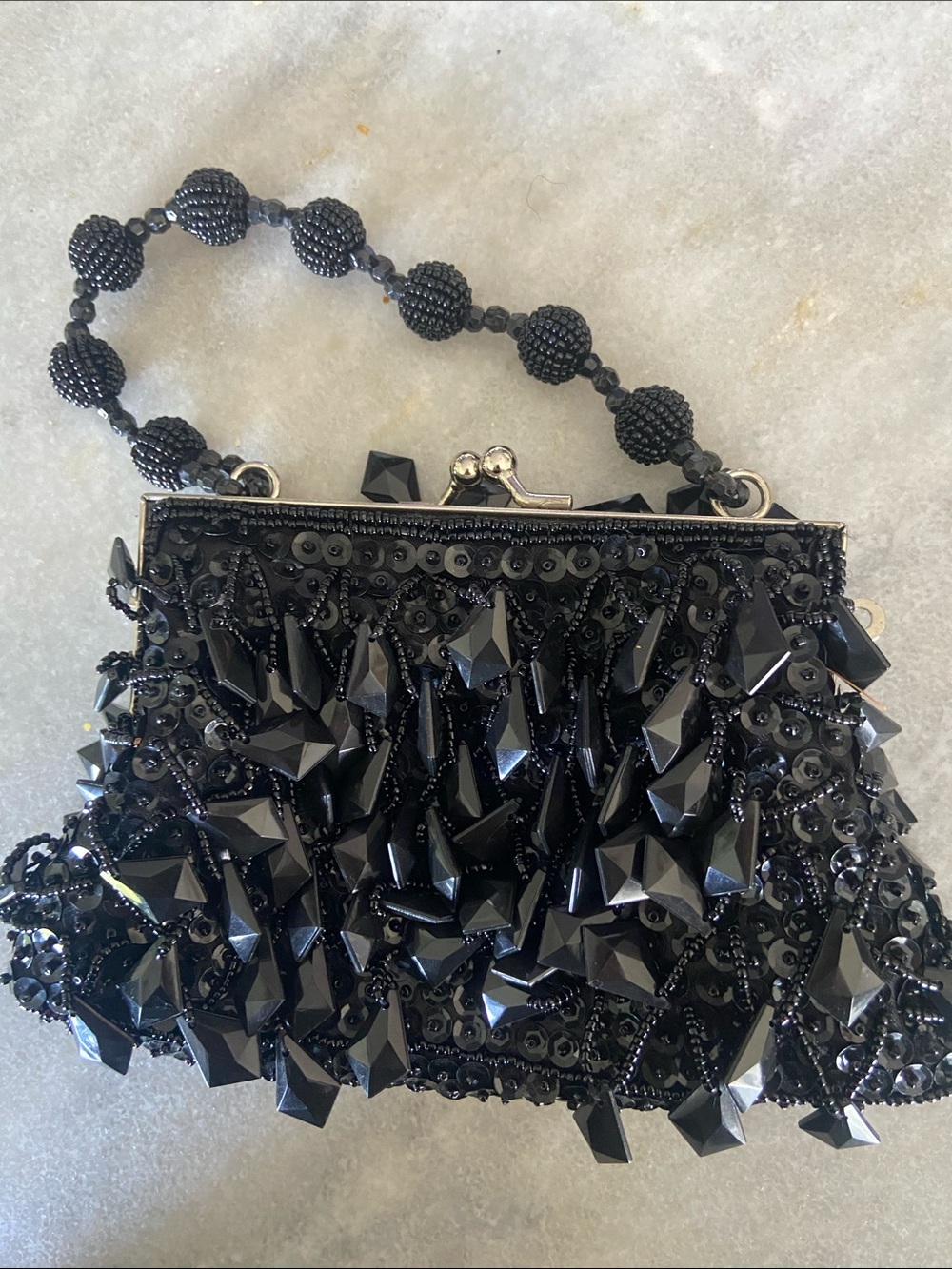 Aldo Black Beaded Evening Clutch with Beaded Handle